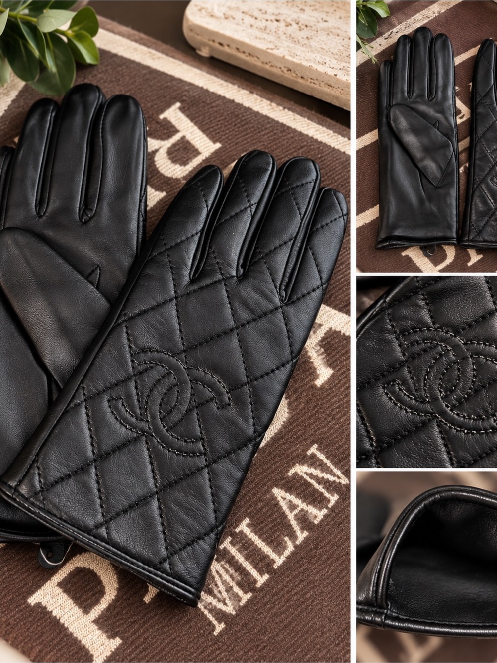 Chanel Quilted Black Leather Gloves with Signature CC Stitching